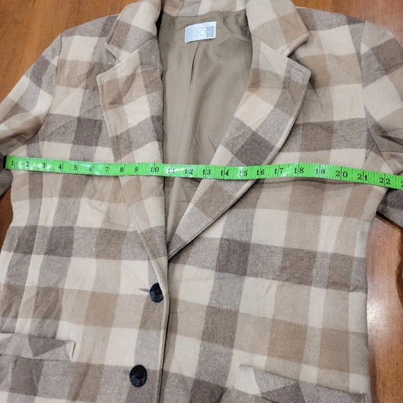 Vintage Wool Cleo Blazer Coat Womens 10 Tan Grey Plaid Acadamia Fall - Picture 7 of 12